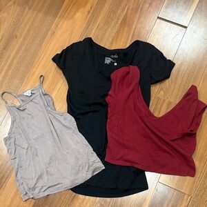 Women's Full Tilt Size Medium Set of 3 Tops Bundle Black, Red, and Taupe Tops